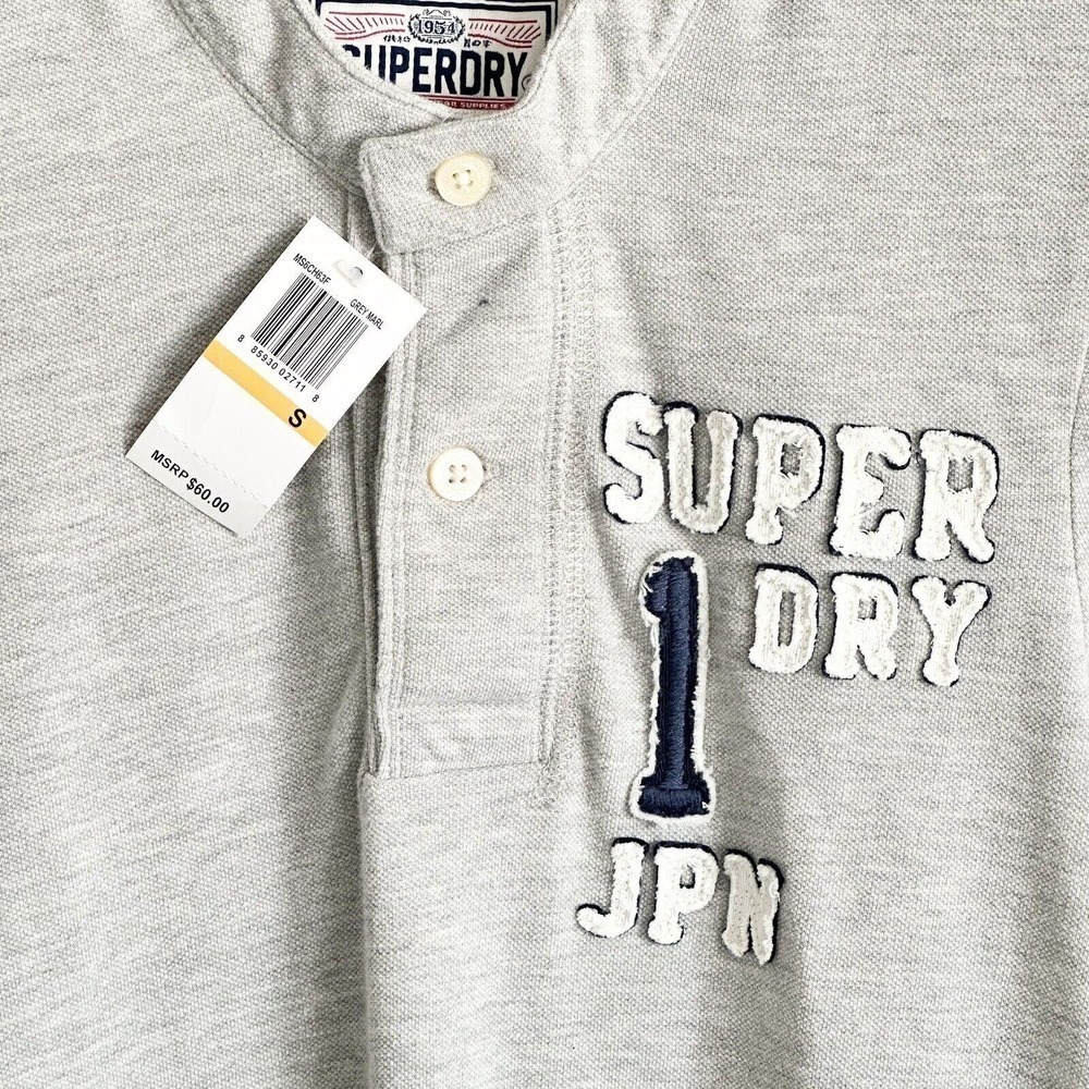 Superdry Men's 1 Japan Gray Crewneck Short Sleeve Polo Shirt Size S NWT $60 - Picture 3 of 5
